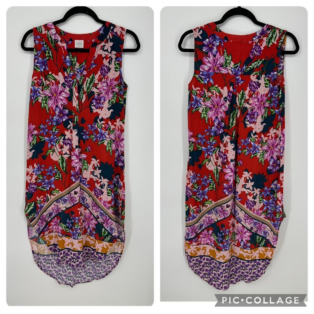 Cupio Tropical Floral High Low Tunic Dress S Sleeveless Sundress Red